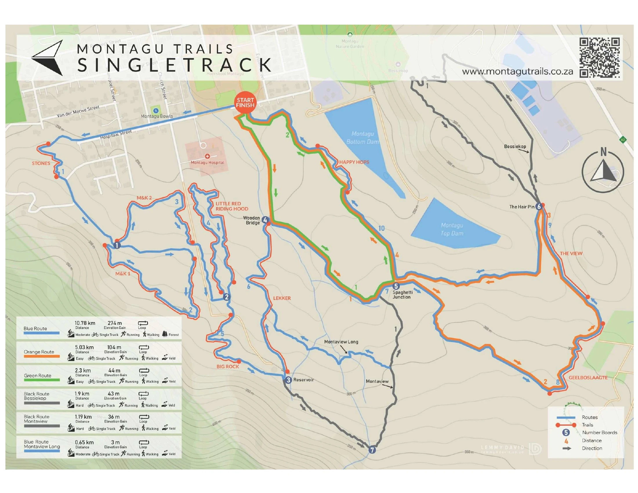 Montagu MTB trail map showing mountain biking routes around Montagu